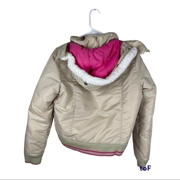 Roxy Junior Large White Pink Flower Embroidered Jacket Removable Hood - Picture 3 of 8